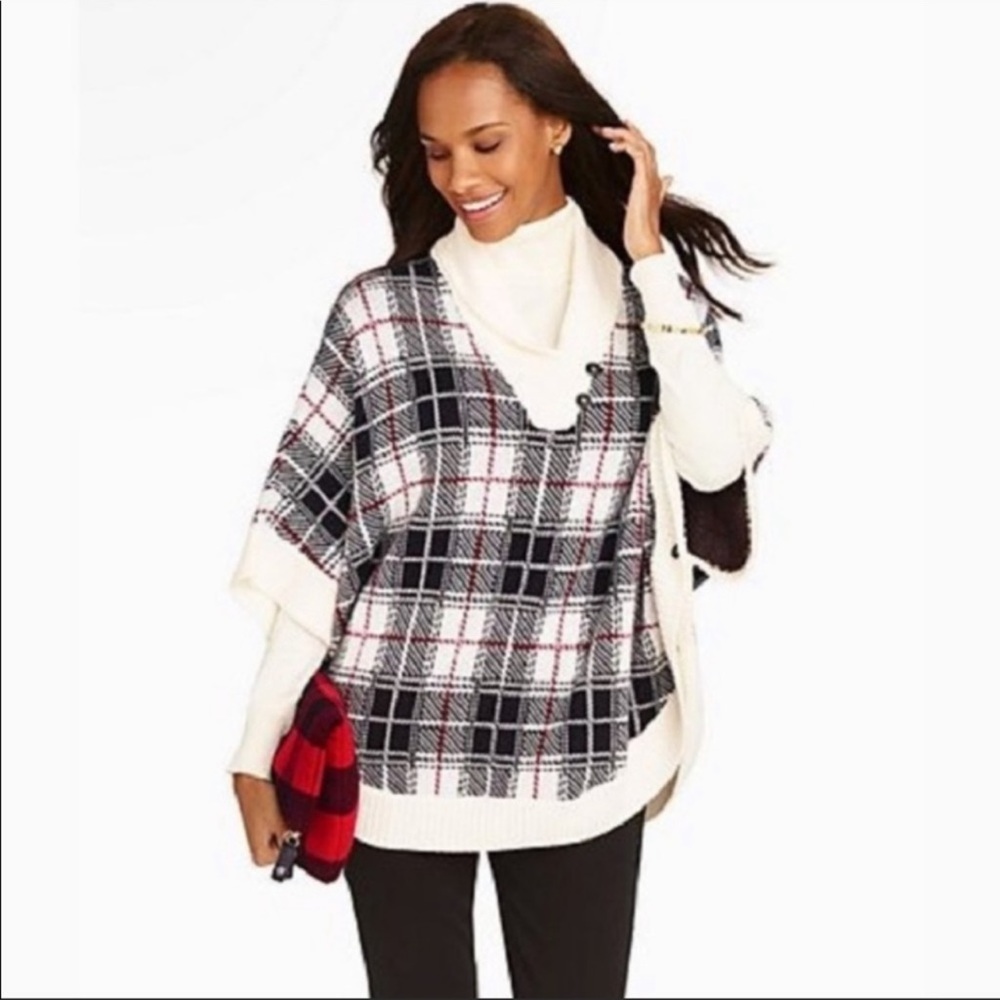 Talbots Tartan Plaid Poncho Sweater Size L